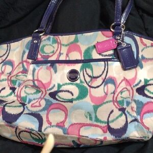 Coach Pink and Blue Shoulder Bag with Signature Design